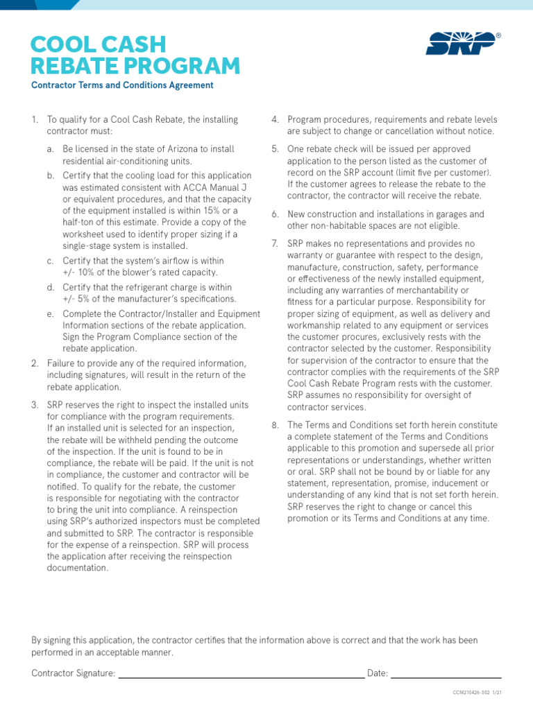 Ac Rebate Contractor Terms | PDF