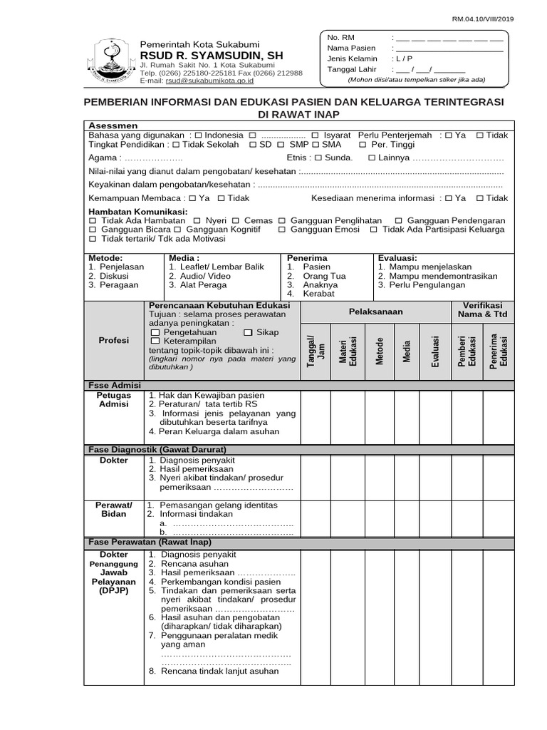 Form Edukasi Ranap | PDF