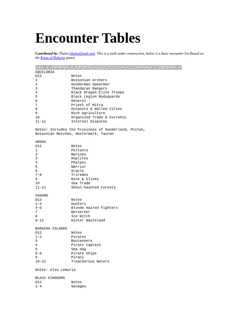 Thulsa - Encounter Tables | PDF
