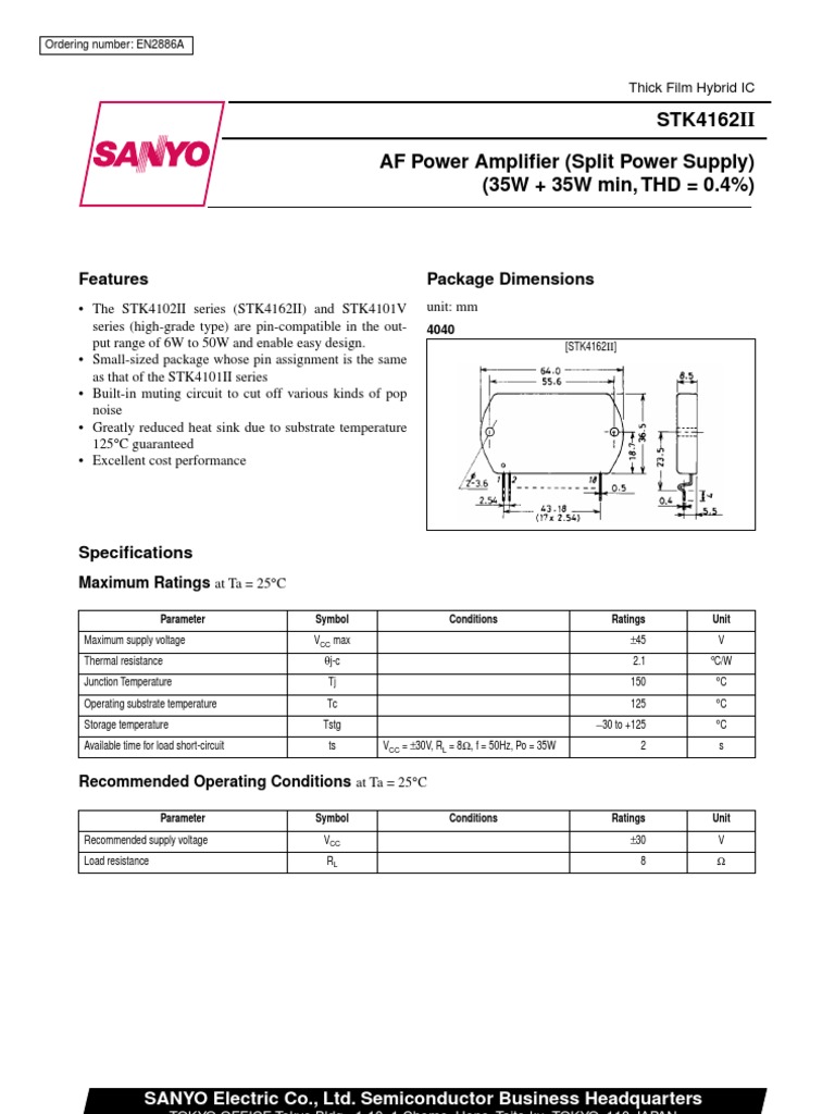 STK4162II | PDF | Capacitor | Power Supply