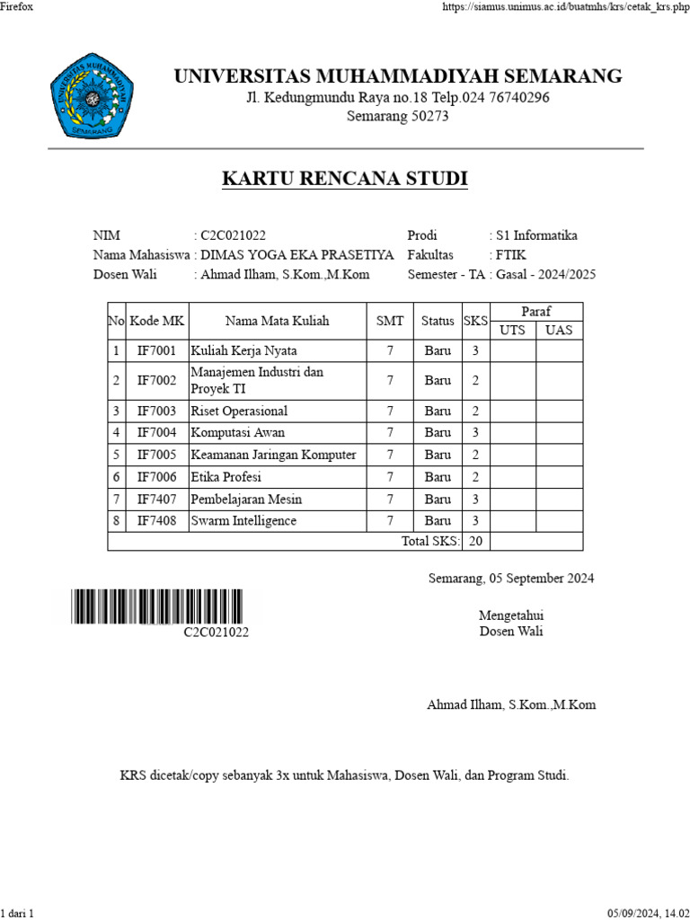 Cetak krs php pdf
