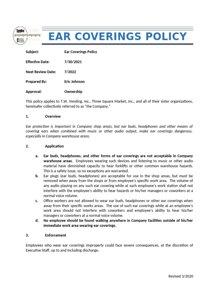 Ear Coverings Policy | PDF
