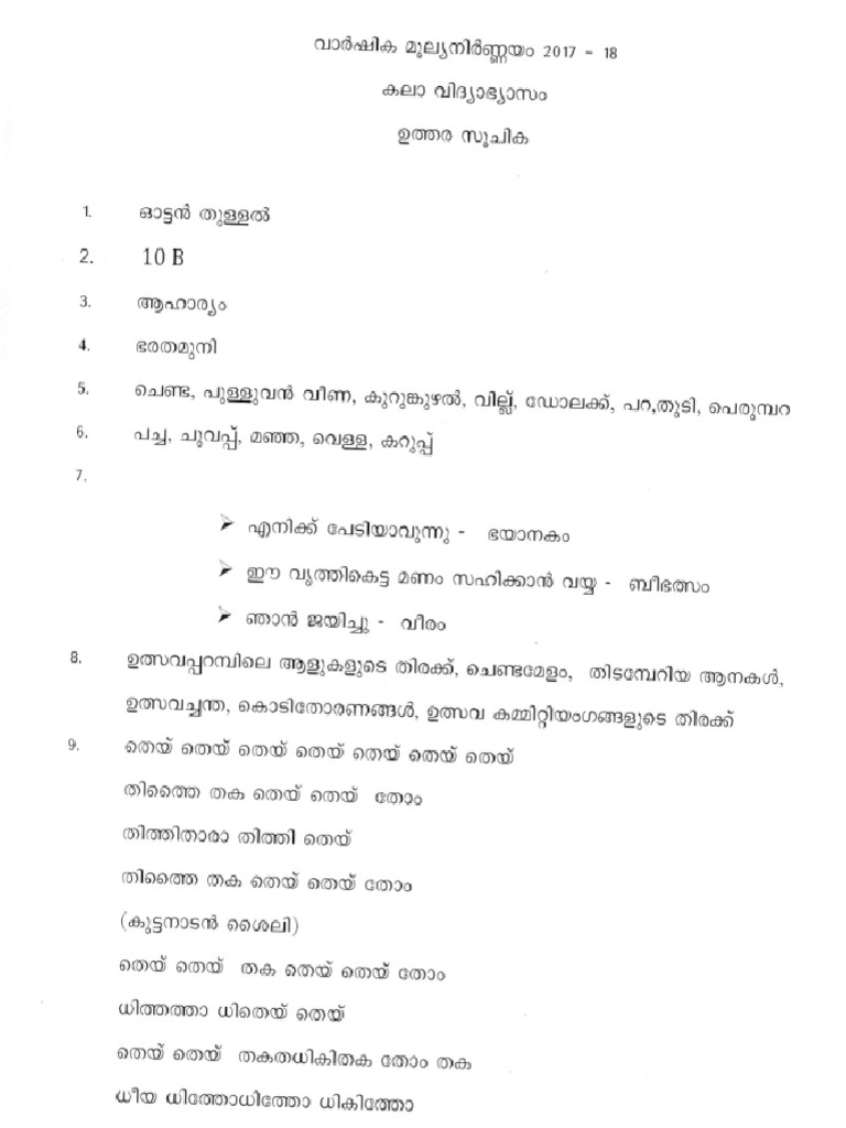 Kerala Class 8 Annual Exam Answer Key 2018 - Art Education (MM) | PDF