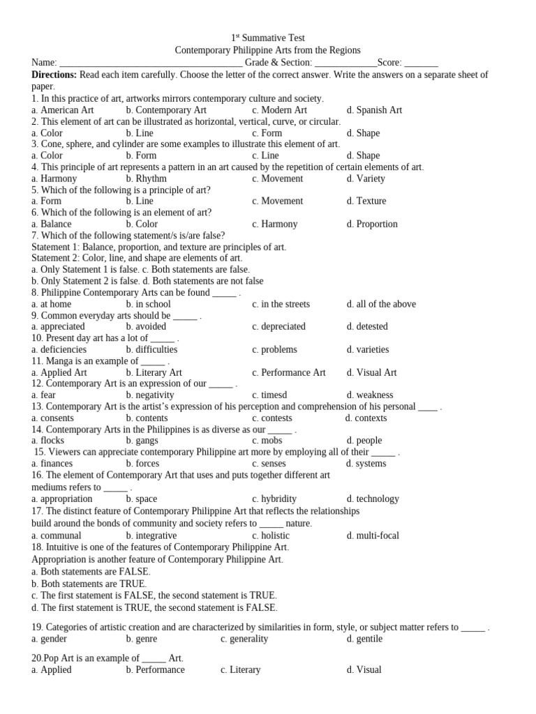 1st Summative Test New Pdf