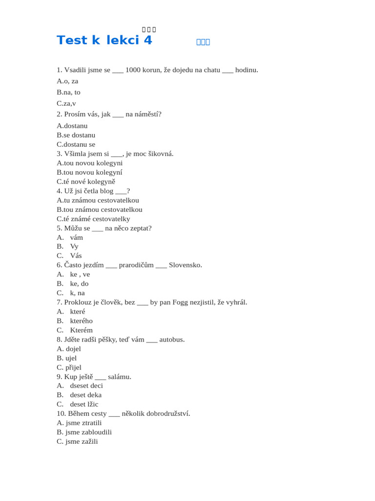 Test K Lekcí 4 | PDF