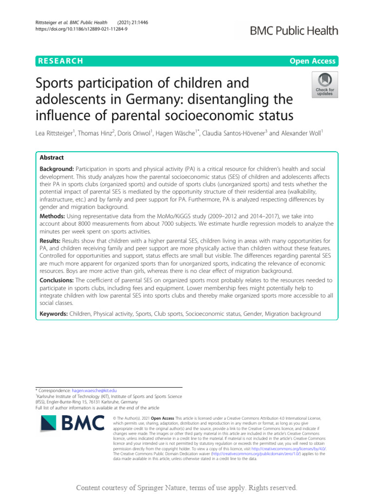 Sports Participation of Children and Adolescents I | PDF