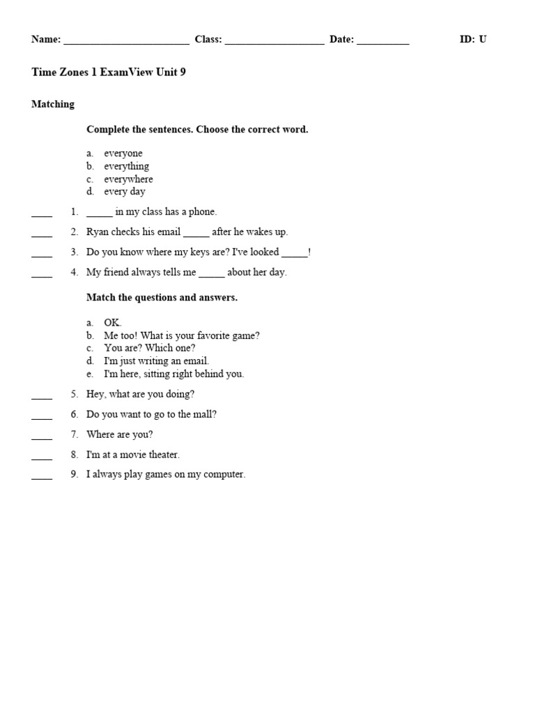 TZ3e L1 Assessment Test Unit09 | PDF