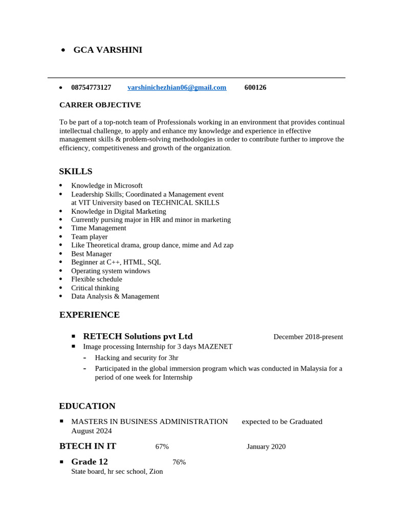 Gca Varshini 1 | PDF