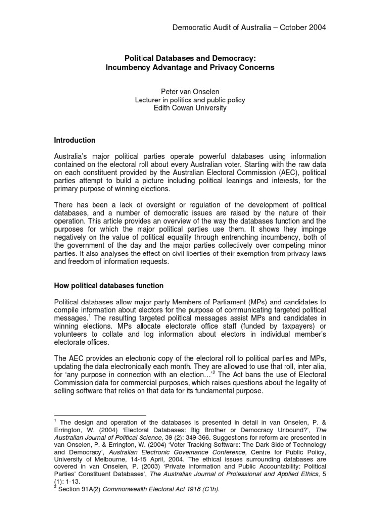 Political Database & Democracy - Incumbency Advantage & Privacy ...