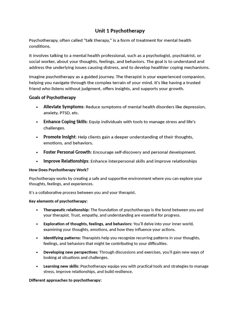 Unit 1 Psychotherapy | PDF