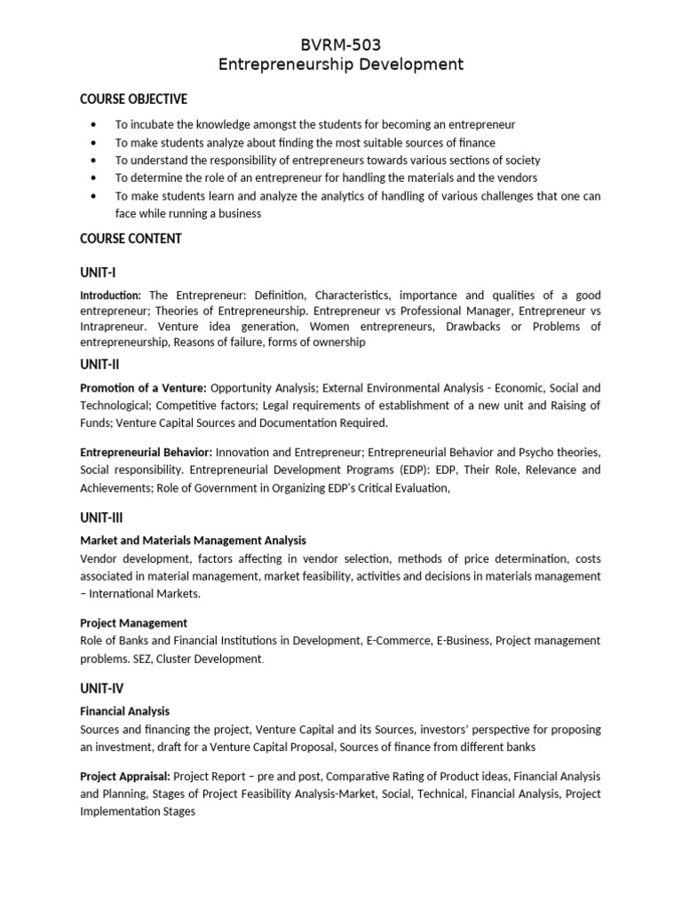 Entrepreneurship Development Pdf