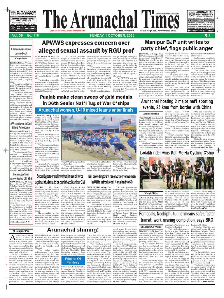 The Arunachal Times E-Paper - 01-10-2023-1 | PDF