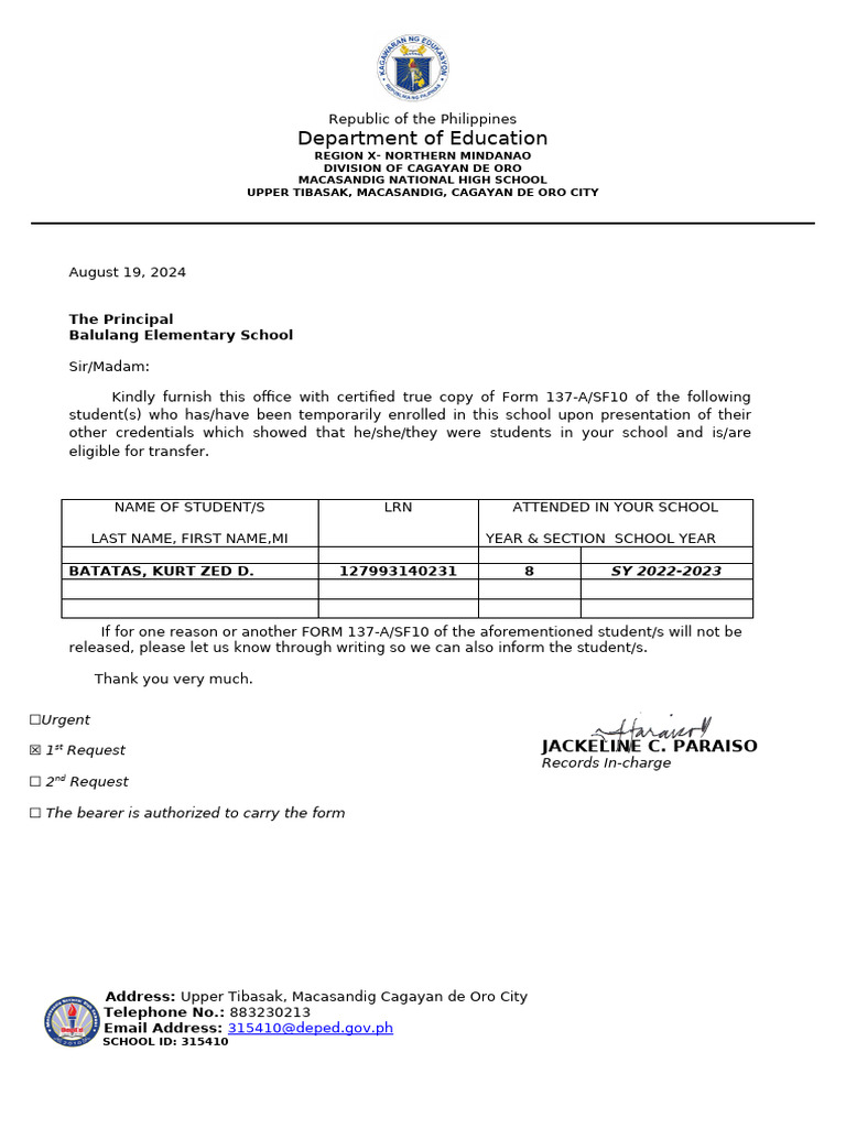 Revised sf10 request form pdf