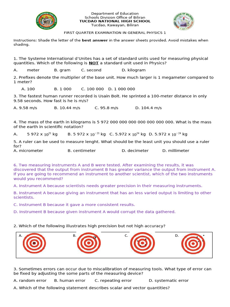 Periodical Examination Gen. Physics 1 2024-2025 | PDF | Acceleration ...