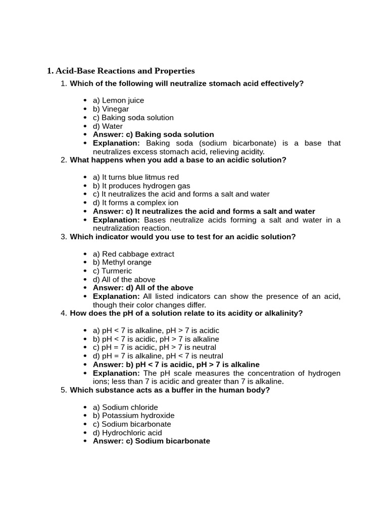 MCQ Acid Base and Salt | PDF
