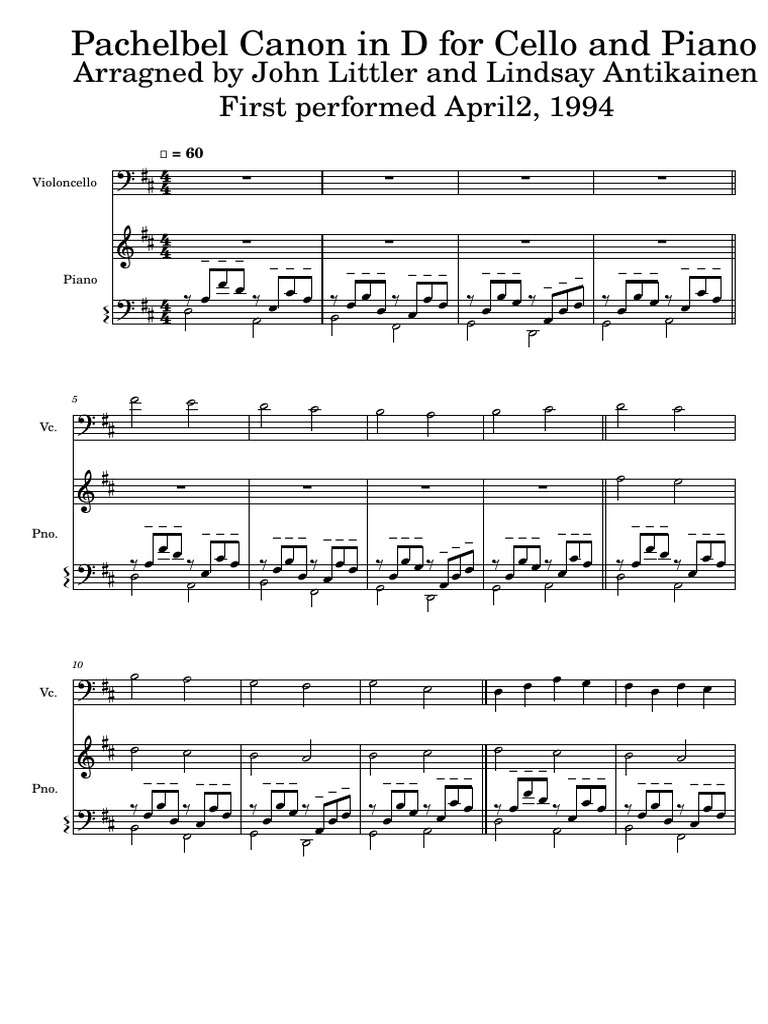 Pachelbel Canon In D For Cello And Piano Pdf