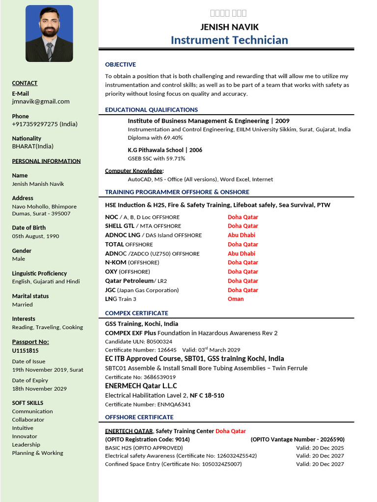 Instrument Technician Resume - 1