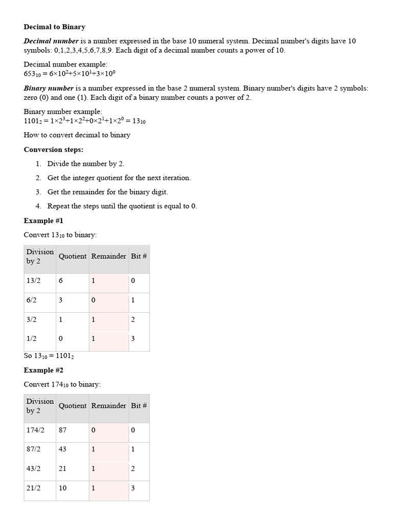 Decimal to Binary Conversion Guide | PDF | Lexicology | Teaching ...