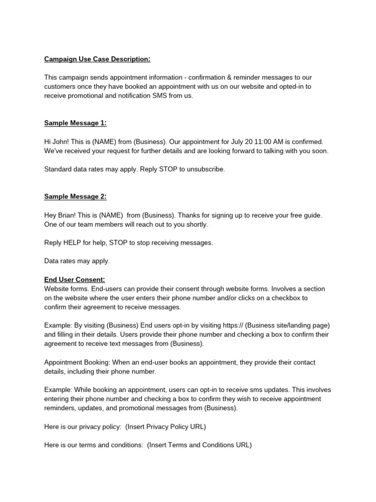 A2P Registration Messages | PDF