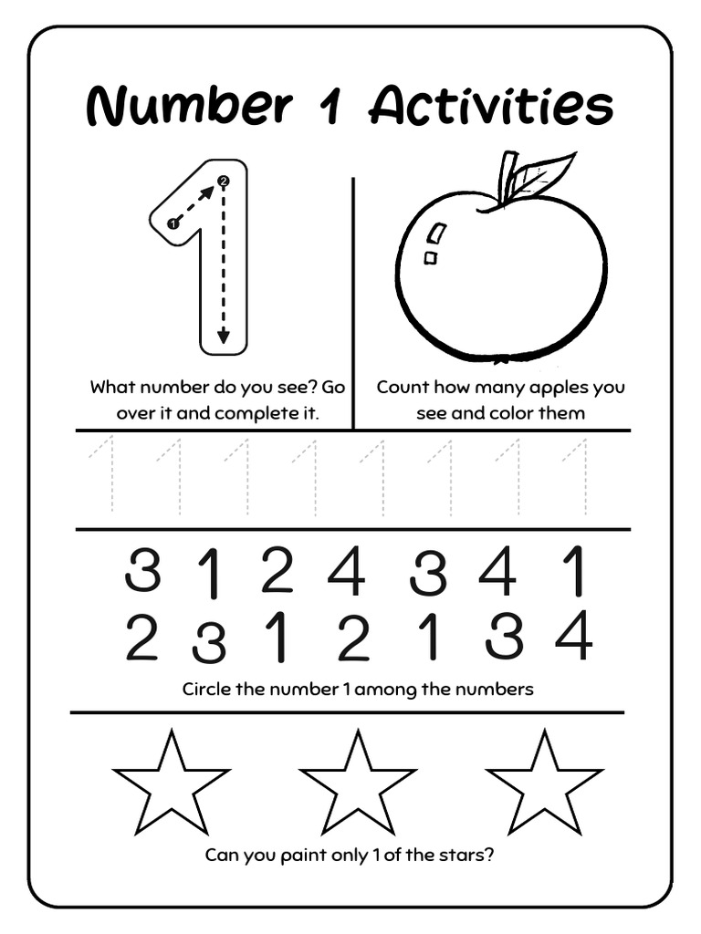 Number Activities Worksheet in Black and White Simple Style | PDF