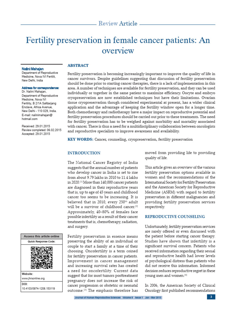 Fertility Preservation in Female Cancer Patients | PDF