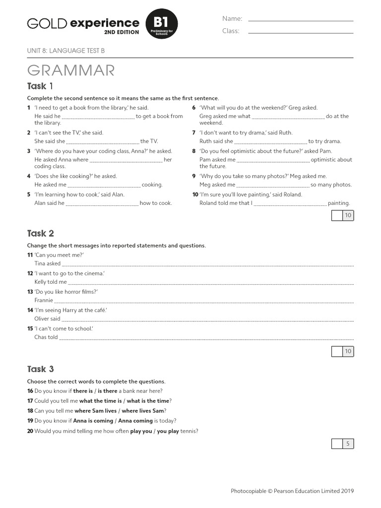 Gold Exp B1 U8 Lang Test B | PDF