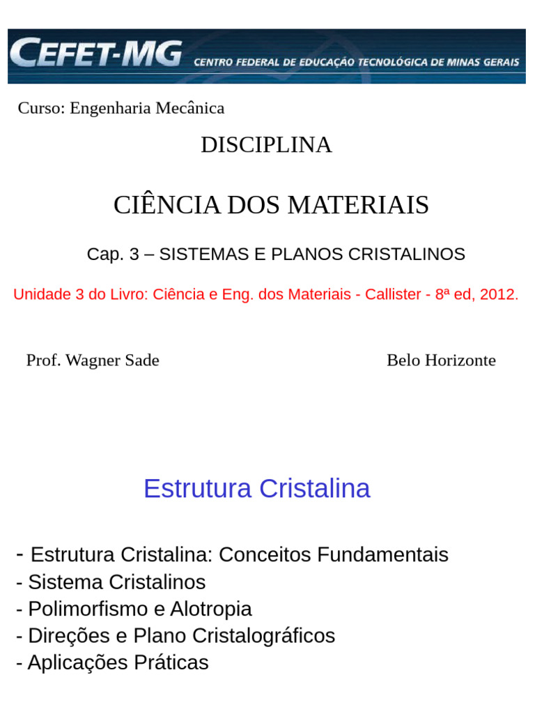 Captulo 3 - Sistemas e Planos Cristalinos | PDF