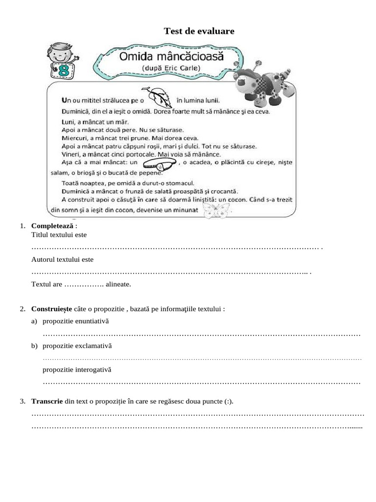Evaluare Propoziții și Text Scris | PDF