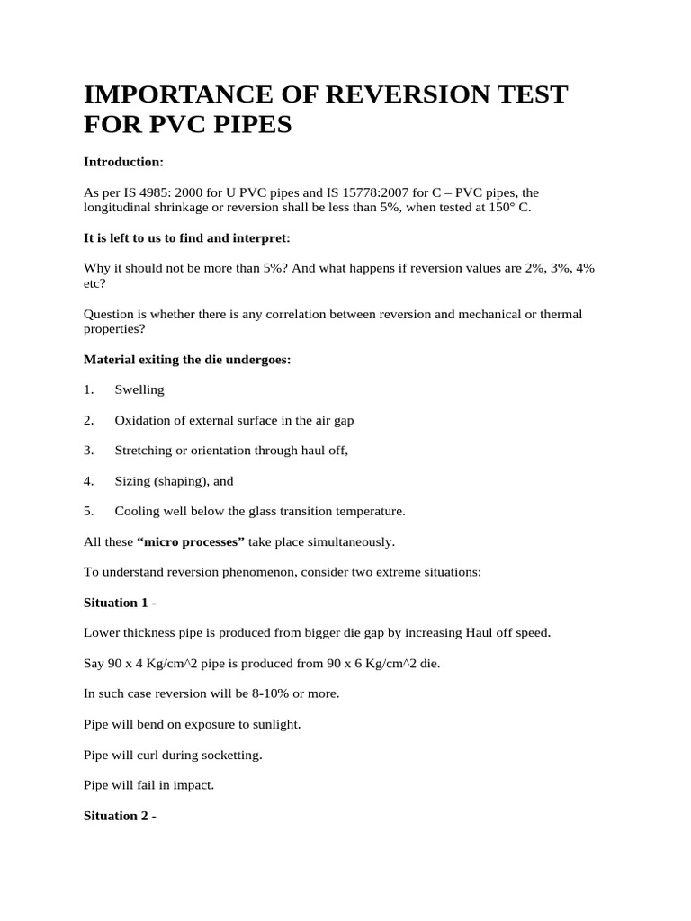 Importance of Reversion Test For PVC Pipes | PDF