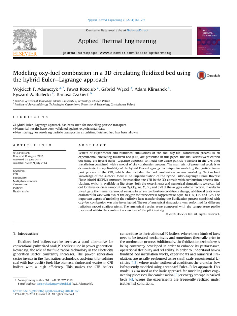 Modeling Oxy-Fuel Combustion in A 3D Circulating Fluidized Bed Using ...