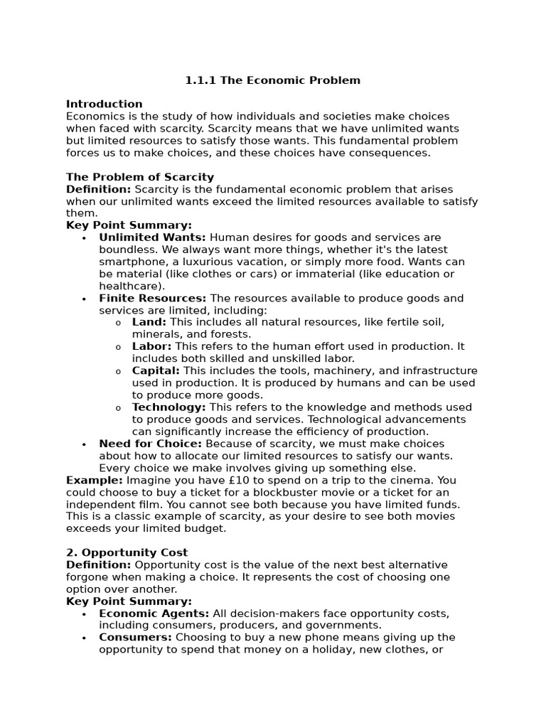 1.1.1 The Economic Problem | PDF