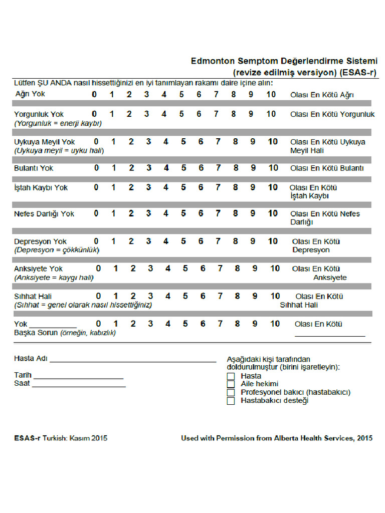 Edmonton Semptom Degerlendirme Olcegipdf | PDF
