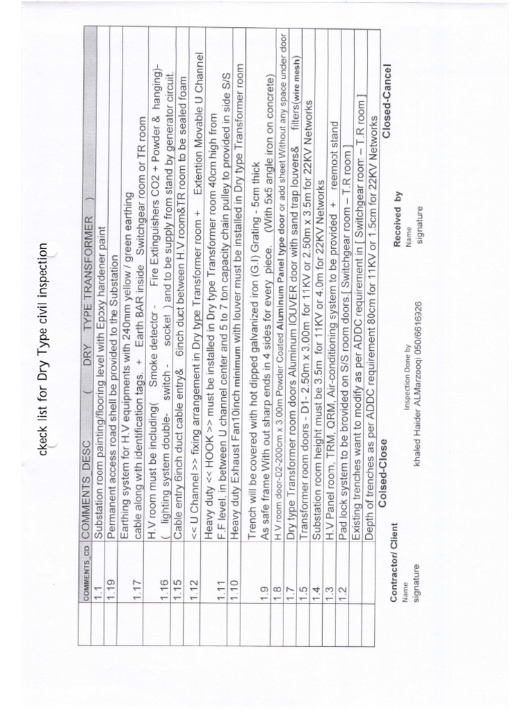 Dry Type Transformer Checklist | PDF