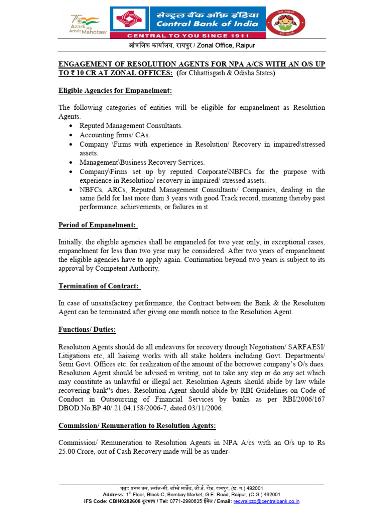 Invitation For Engagement of Resolution Agents in CG & OD | PDF