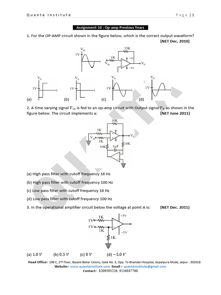 Op-Amp Circuit Assignments and Solutions | PDF | Operational Amplifier ...