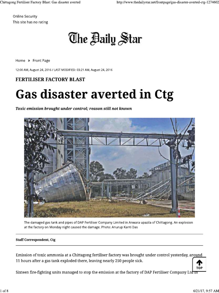 DAP - Chittagong Fertiliser Factory Blast - Gas Disaster Averted | PDF