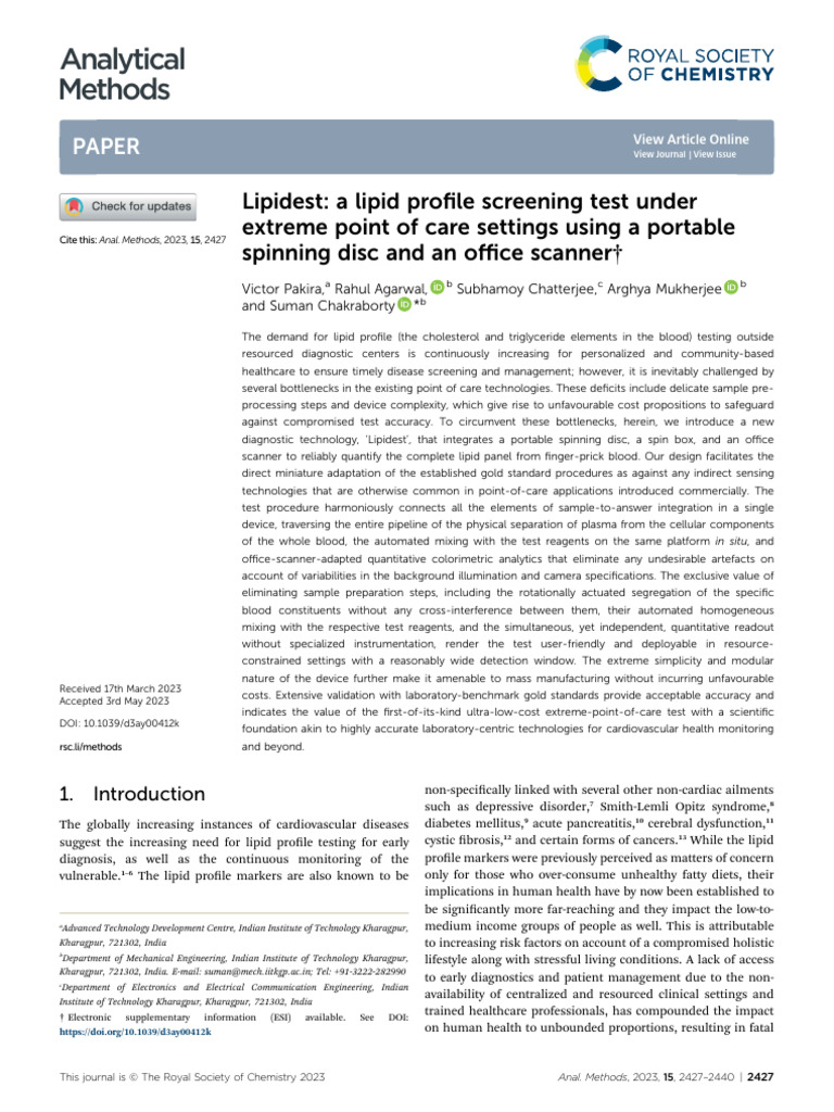 Portable Lipid Panel for Point-of-Care Testing | PDF | Low Density ...