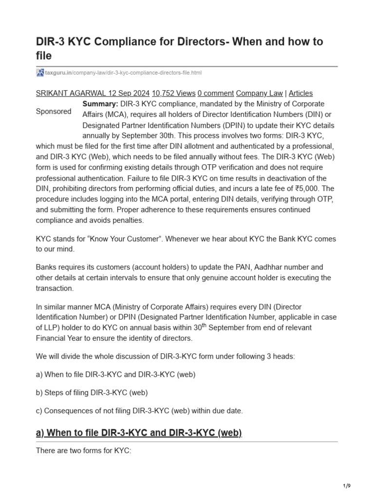 Dir 3 kyc compliance for directors when and how to file pdf