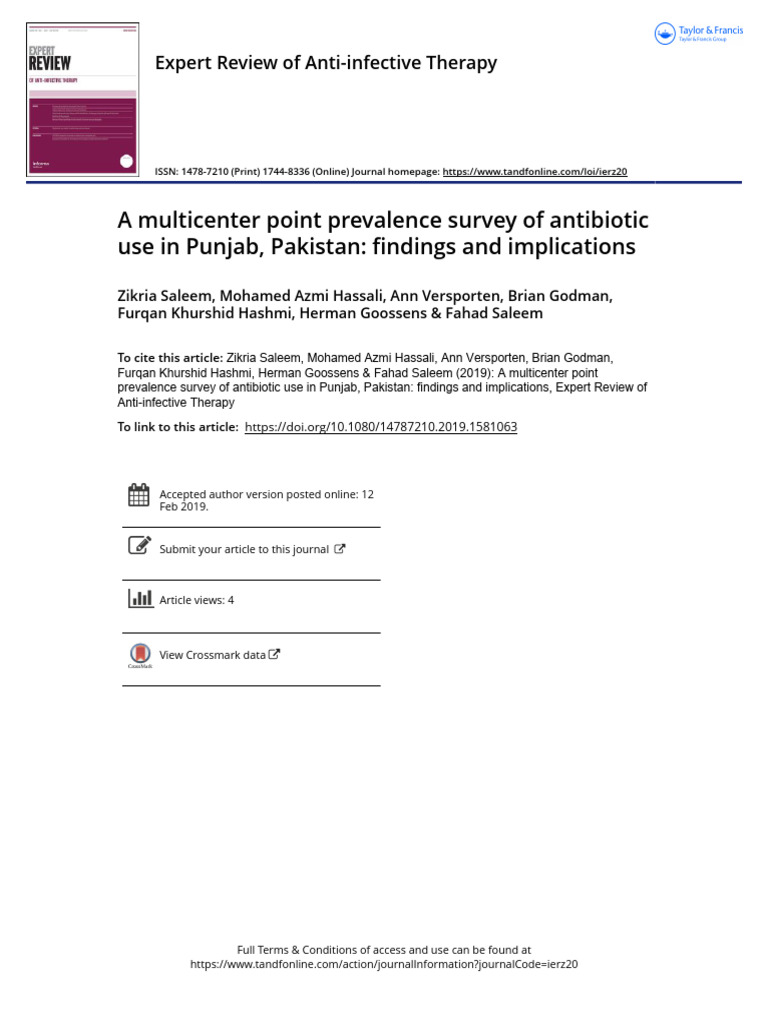 A Multicenter Point Prevalence Survey of Antibiotic Use in Punjab ...