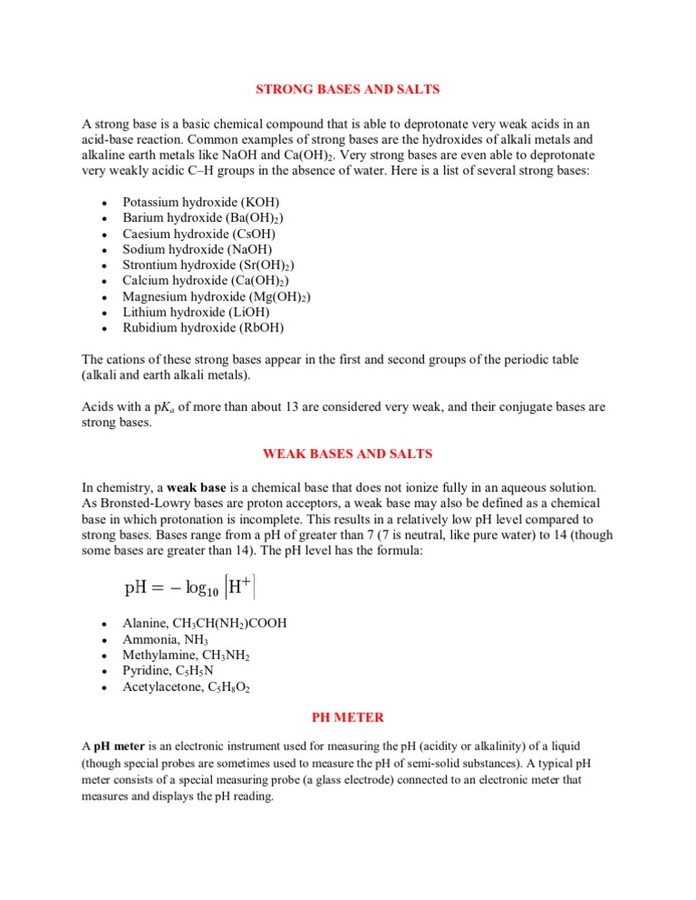 Strong Bases and Salts | PDF | Cooking, Food & Wine