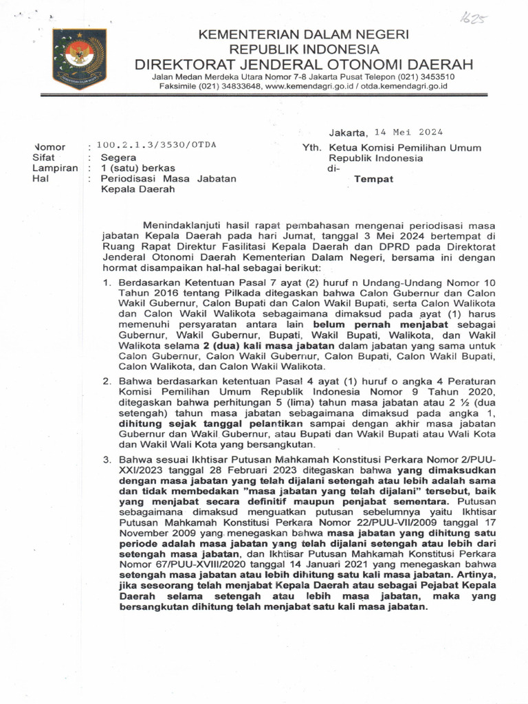 Surat Ditjen Otda | PDF