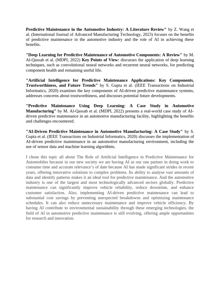 Predictive Maintenance in The Automotive Industry | PDF