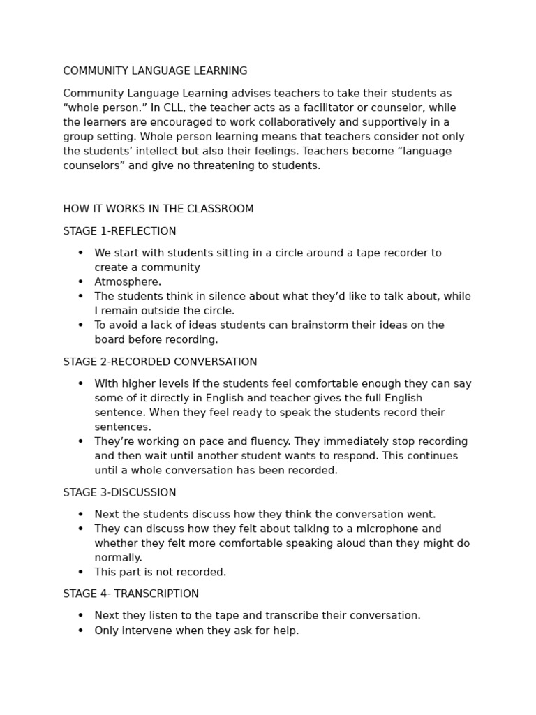 Community Language Learning and Silent Wayrica 2 | PDF | Learning ...