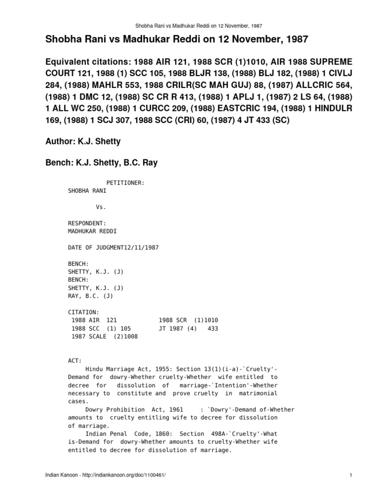 26 Shobha Rani Vs Madhukar Reddi On 12 November, 1987 | PDF