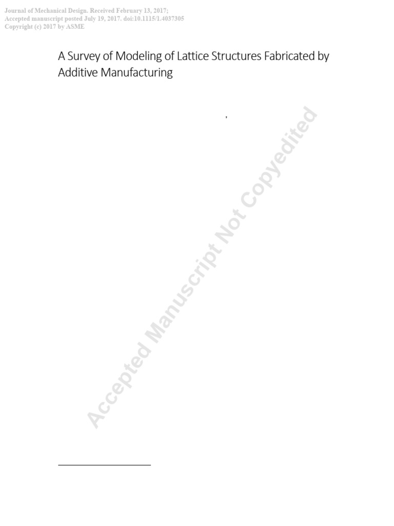 Accepted Manuscript Not Copyedited: A Survey of Modeling of Lattice ...