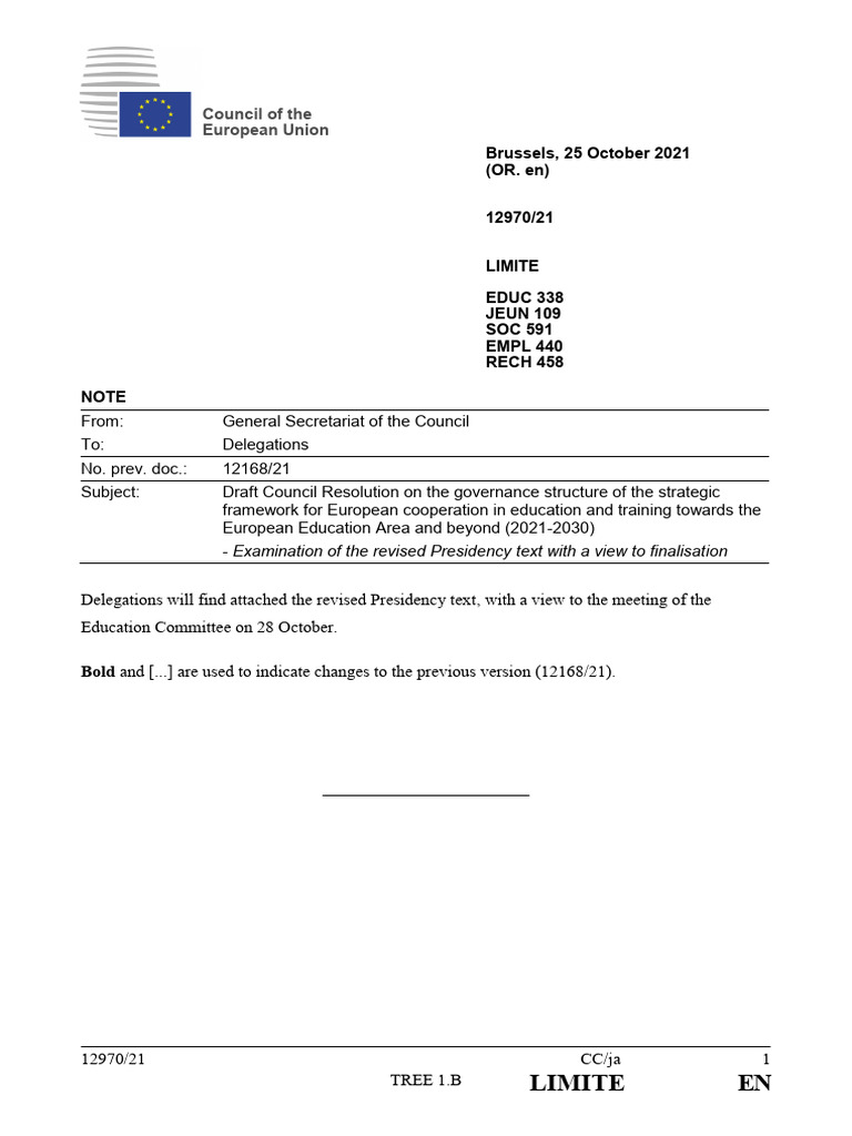 Draft Council Resolution On The Governance Structure of The Strategic ...