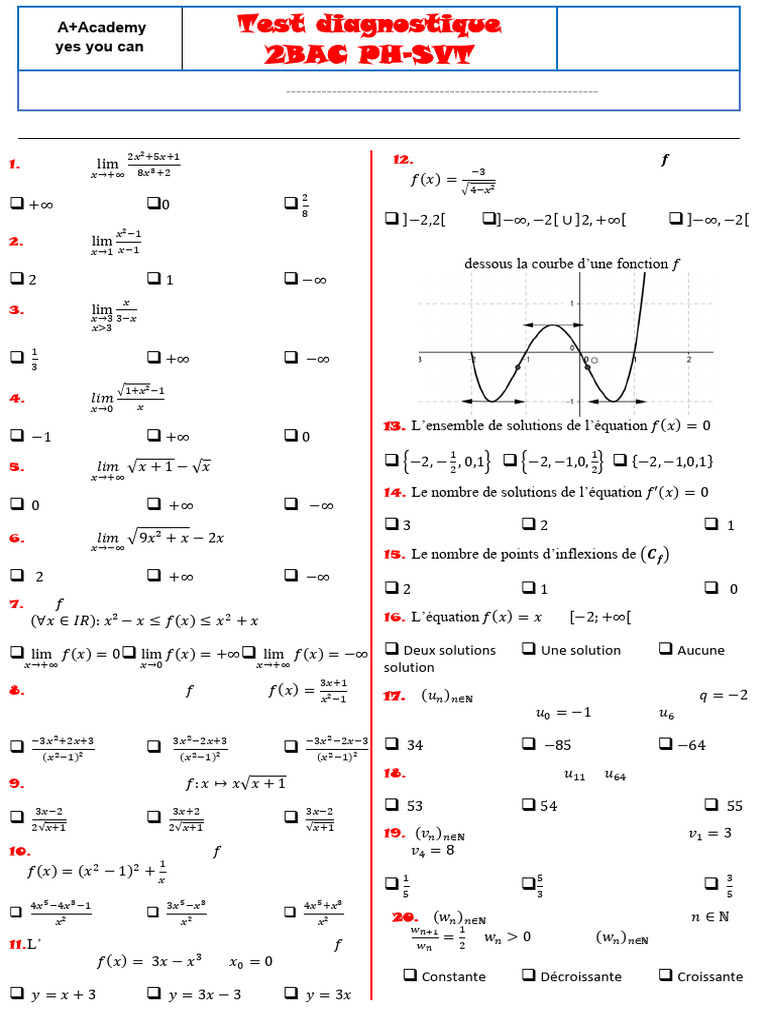 Evaluation Diagnostique Maths Deuxieme Bac Sciences PDF 8 | PDF