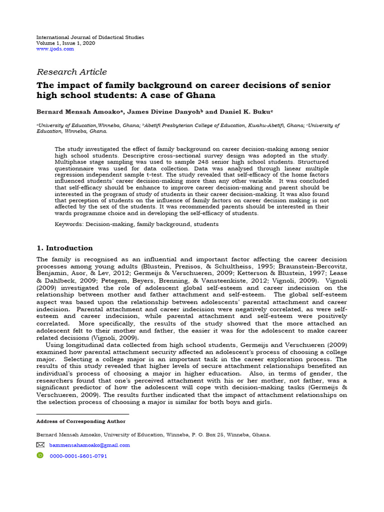 The Impact of Family Background On Career Decisions of Senior High ...