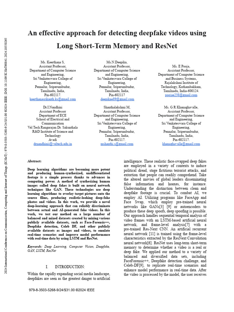 An Effective Approach For Detecting Deepfake Videos Using Long Short ...