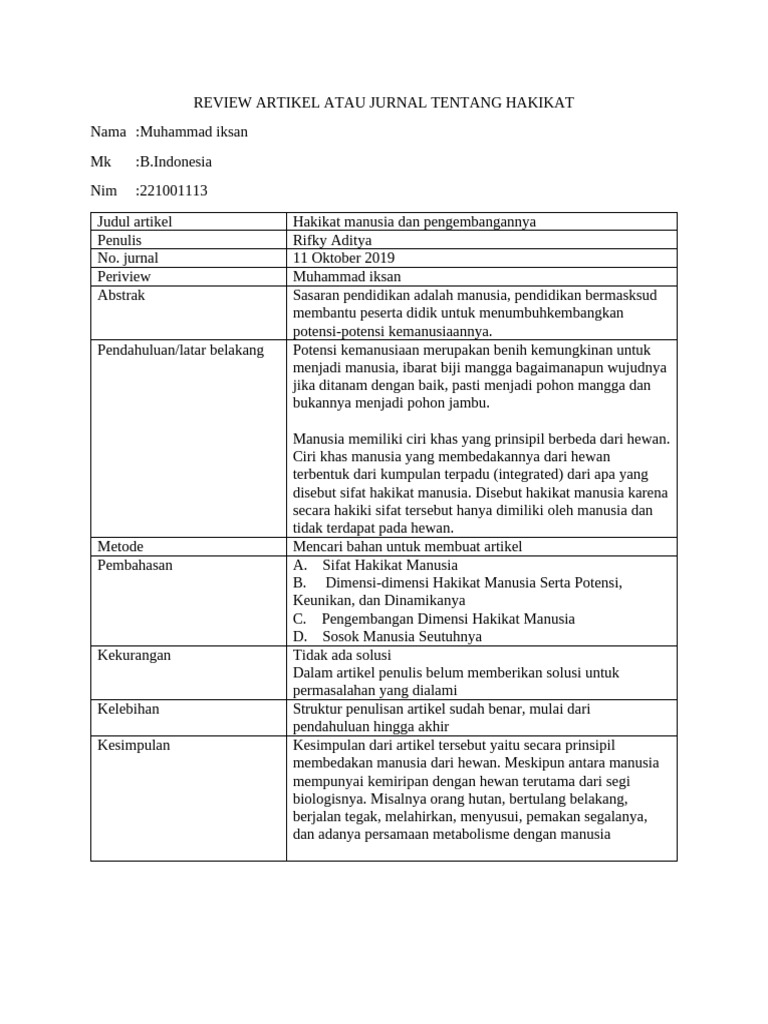 Review artikel atau jurnal tentang hakikat pdf